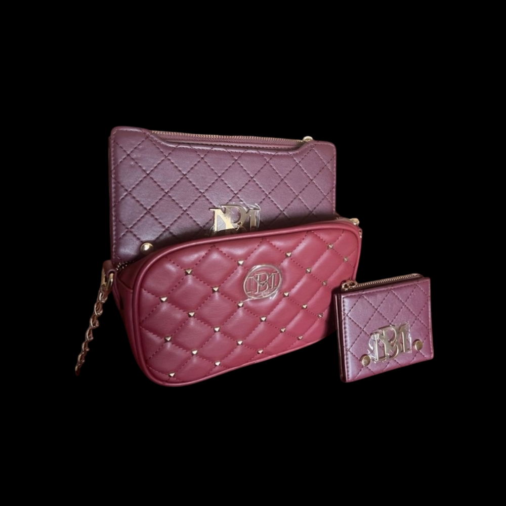 Elegant Burgundy Quilted Bag Set